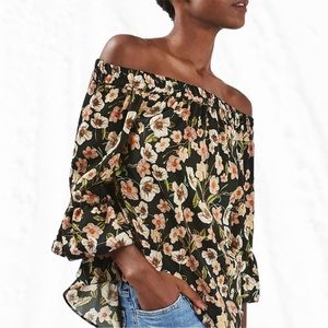 NWT Topshop Poppy Floral Black Off-Shoulder Blouse
